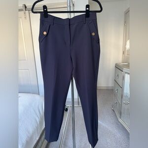 Express High Rise Stretch Cropped Navy Blue Trousers with Gold Buttons Size 6